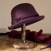 Hat Women's Autumn and Winter Versatile Middle and Old Hat Wool Elegant Flower Pot Hat Retro Curled Top Hat