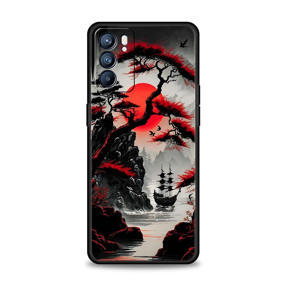 Japonské Bushido Samurajské puzdro pre Oppo Find X6 X5 A54 A53 A52 A9 2020 A15 A95 A17 A16 A76 A74 A57 Reno7 Reno6 Pro Plus 5G Kryt
