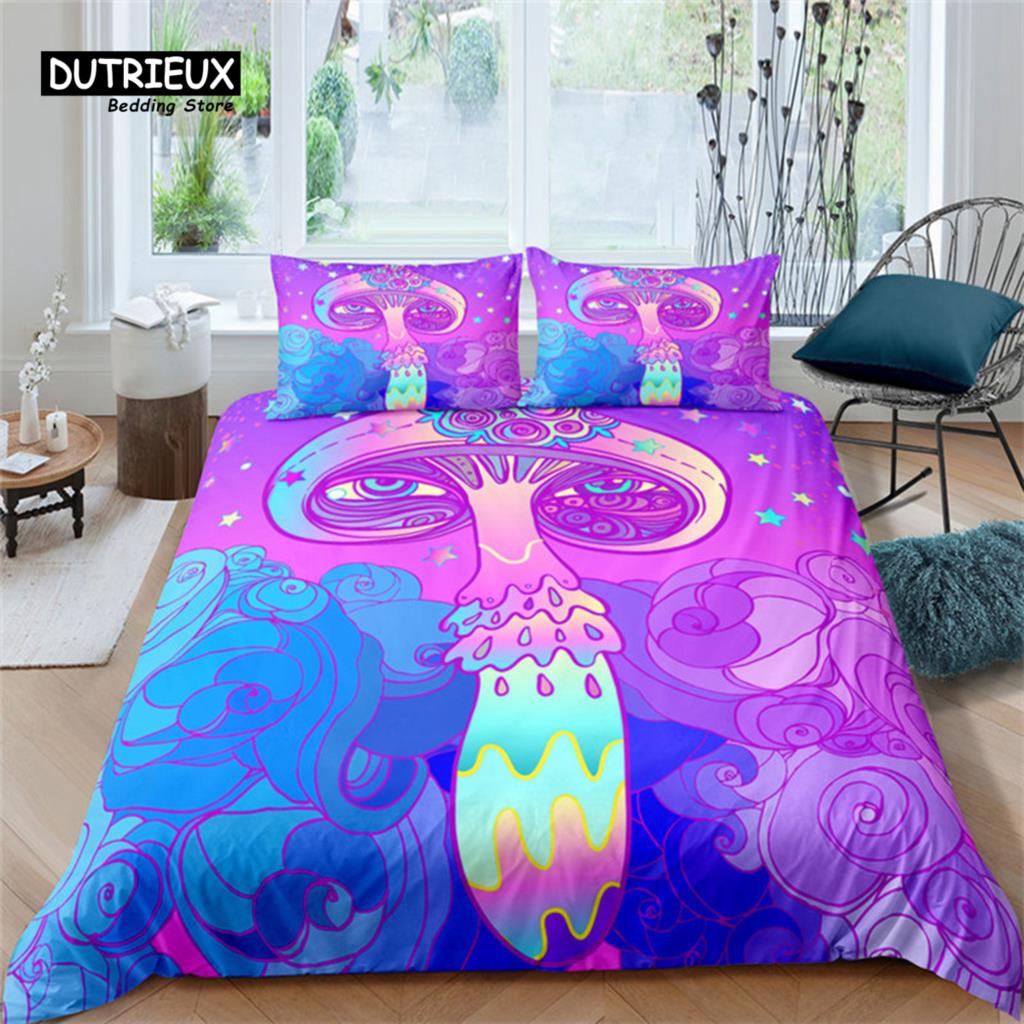 

Пододеяльник с изображением грибов и бохо-лорда Будды, комплект постельного белья в экзотическом индийском стиле, полиэстеровое одеяло, размер Queen Size EU single(135x200cm)