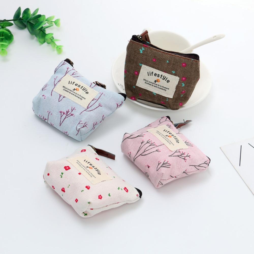 Cute Canvas Floral Coin Purses Gift Bag with Clasp Kiss Lock Change Pouch Mini Coin Wallet Vintage Trinkets Pouch