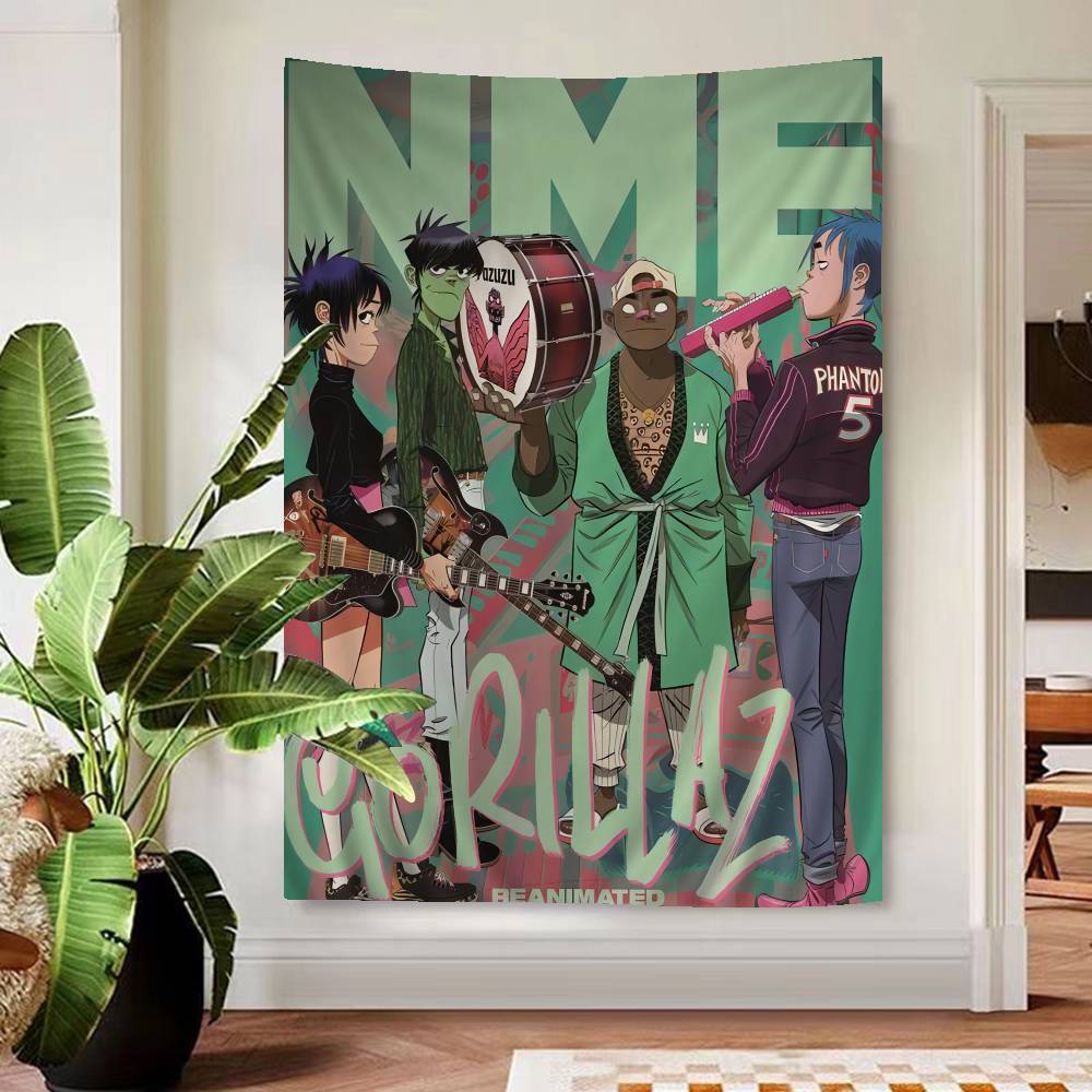 Retro Gorillaz Poster Musikdrucke Gedruckte Große Wandteppiche Hängend Tarot Hippie Wandteppiche Schlafsaal Günstig Hippie Wandbehang