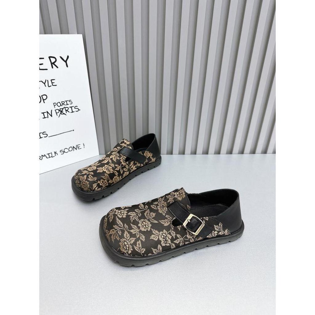 Ugly Cute Retro National Style Shoes Women's 2025 Spring New Soft-soled Single Shoes Lazy One Pedal Casual Versatile Boken Shoes