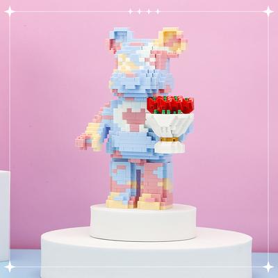 Tierischer Handheld Blume Rosa Bär Mikro-Baustein-Set 1090 Teile 5,9 Zoll Hohe Serie Geschenke für Sammler und Enthusiasten