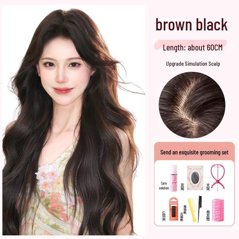 Natural-Look Long Curly Full Wig with Large Waves - Invisible Seamless Cap for Fluffy, Voluminous Coverage