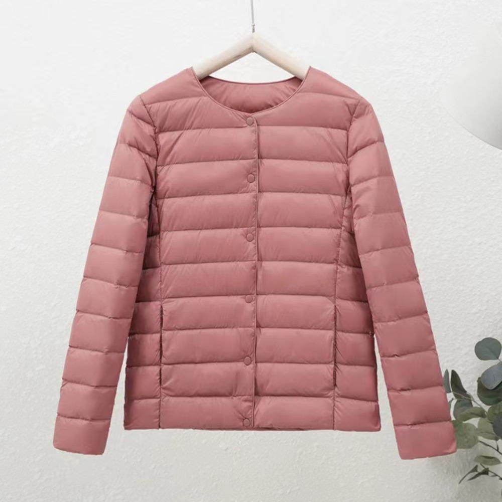 Women's Crew Neck Long Sleeve Slim Fit Lightweight Puffer Coat Short Down Jacket