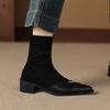 Autumn and Winter Elastic Suede Martin Boots Sleeve Solid Color Large Size Women's Boots New Middle Heel Pointed Soft Sole Medium Boots