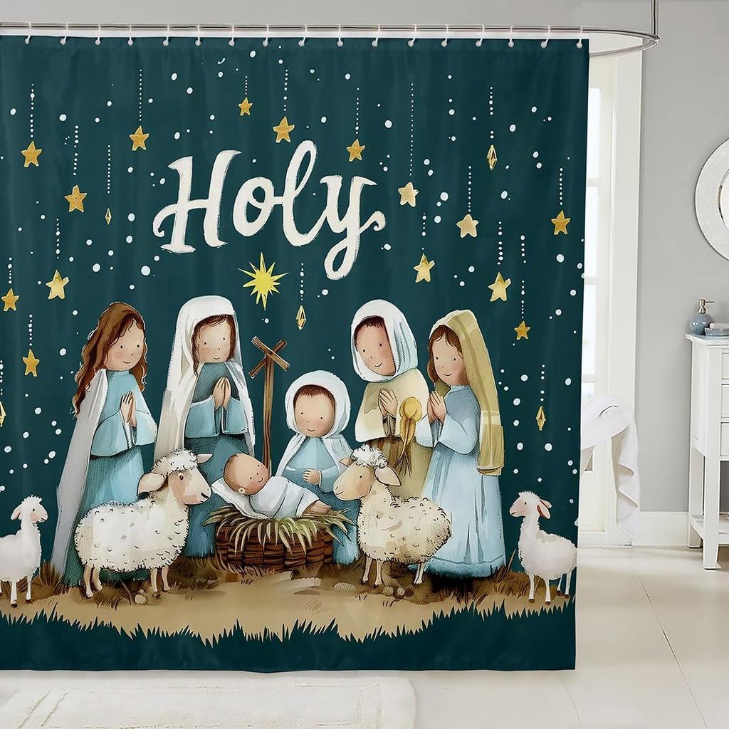 Christmas Cat Shower Curtain Cute Pet Cat Animal Bathroom Shower Curtain Sets, Xmas Decor Christmas Hat Fabric Shower Curtain