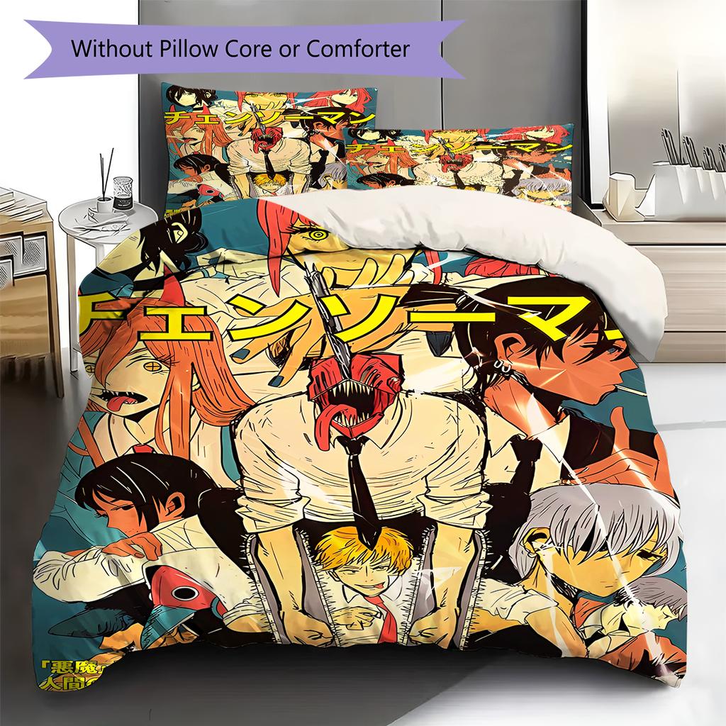 Chainsaw Man Pattern Bedding,Quilt Set Quilt Cover Pillowcase Home Birthday Gift (1 * duvet cover + 2 * pillowcase, without core)