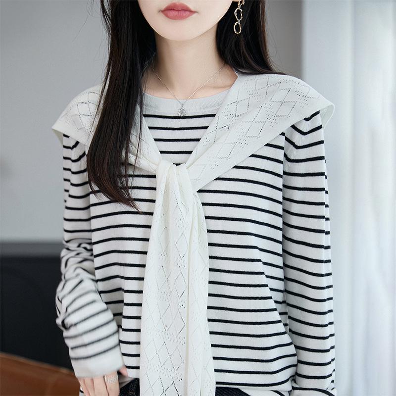2025 Early Autumn Loose Striped Long Sleeve Wool Knitwear: Stylish Versatile Shawl