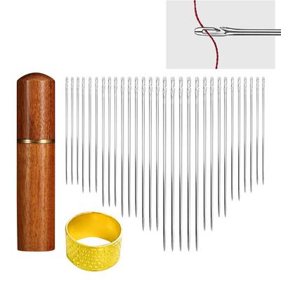 30Pcs Easy Side Self Threading Sewing Needles With Wooden Storage Tube For Hand Sewing Embroidery Needles DIY Mending 6 Sizes
