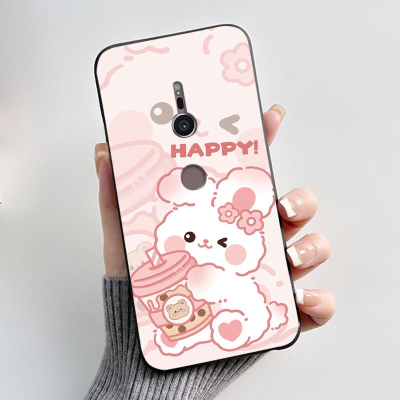 Trendy Milk Tea Rabbit Printed Case For Sony Xperia XZ2/SO-03K Black Case For Sony Xperia XZ3/SO-01L Anti-scratch Soft Shell