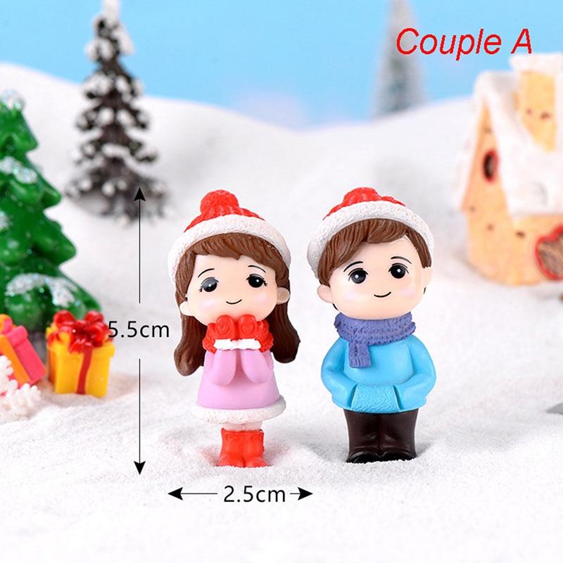 1pair Lovers Snowman Couple Statue Resin Craftwork Garden Miniature Micro Landscape Festival Atmosphere Maison Christmas Statue