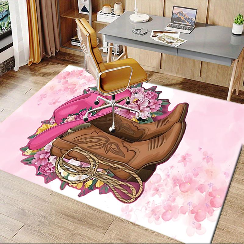 Pink Cowboy Boots Chair Mat Office Carpet, Oversized Rug for Home Decor, Sofa Mat, Desk Pad Gift, Suitable for Bedroom, Living Room, Various Rooms