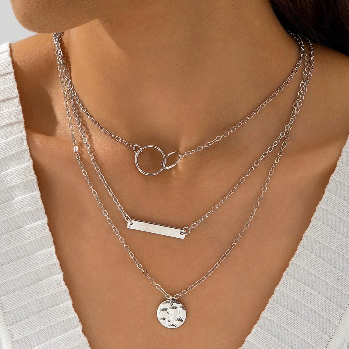 

Accessories, retro love pendant necklace, high-end multi-layer stacked snake bone chain necklace