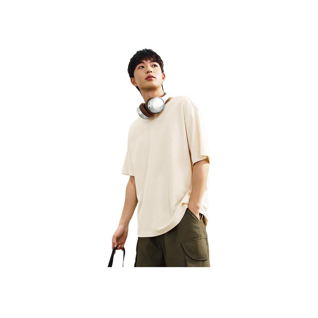 Anta Bequemes Lässiges Einfaches Einfarbige Lockere Drop Shoulder Vielseitig Atmungsaktiv Kurzarm T-Shirt Herren Oberteile Warm-Sonne-Weiß 152527161-2