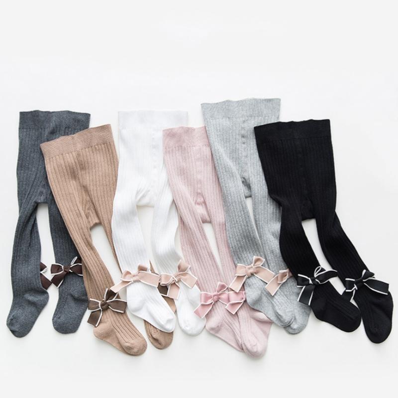 Girls Bowknot Pantyhose Fall Cotton Knit Infant Stocking Sweet Lolita Style Children Pantyhose Baby Autumn Spring Tights 1-10years