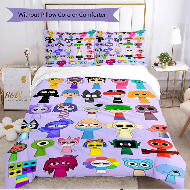 3pcs Duvet Cover Set (1*Duvet Cover + 2*Pillowcase, Without Core), Sprunki Game Print Soft All‑Season Bedding Set, Home Bedroom Decor Gift