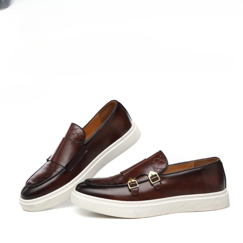 New Black Men Sneakers Slip-On Solid Double Buckle Brown Platform Shoes Men's Vulcanize Shoes  Size 38-46