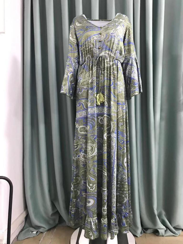 Bohemian Bell Sleeve V-neck Floral Vacation Maxi Dress