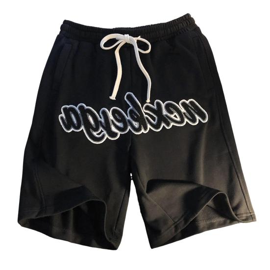 

Мужские повседневные шорты с эластичной резинкой на талии и регулируемым шнурком, прямые широкие спортивные шорты с карманами, шорты для бега в уличном стиле M чёрный