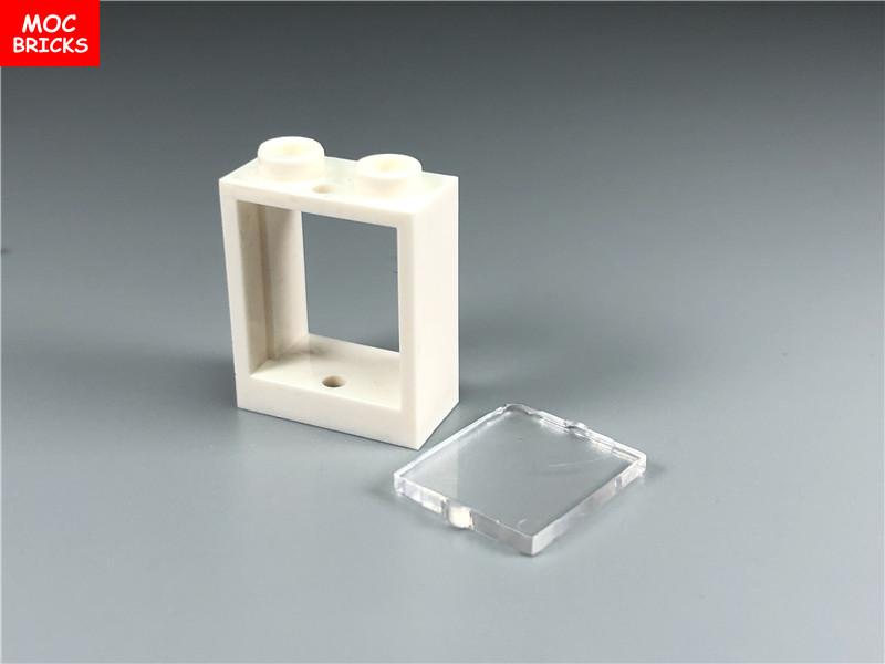 20pcs/lot MOC Bricks Window 1x2x2 door Frame with White Pane 60592 60601 Assembled Particles Building Block PlasticToy for kid
