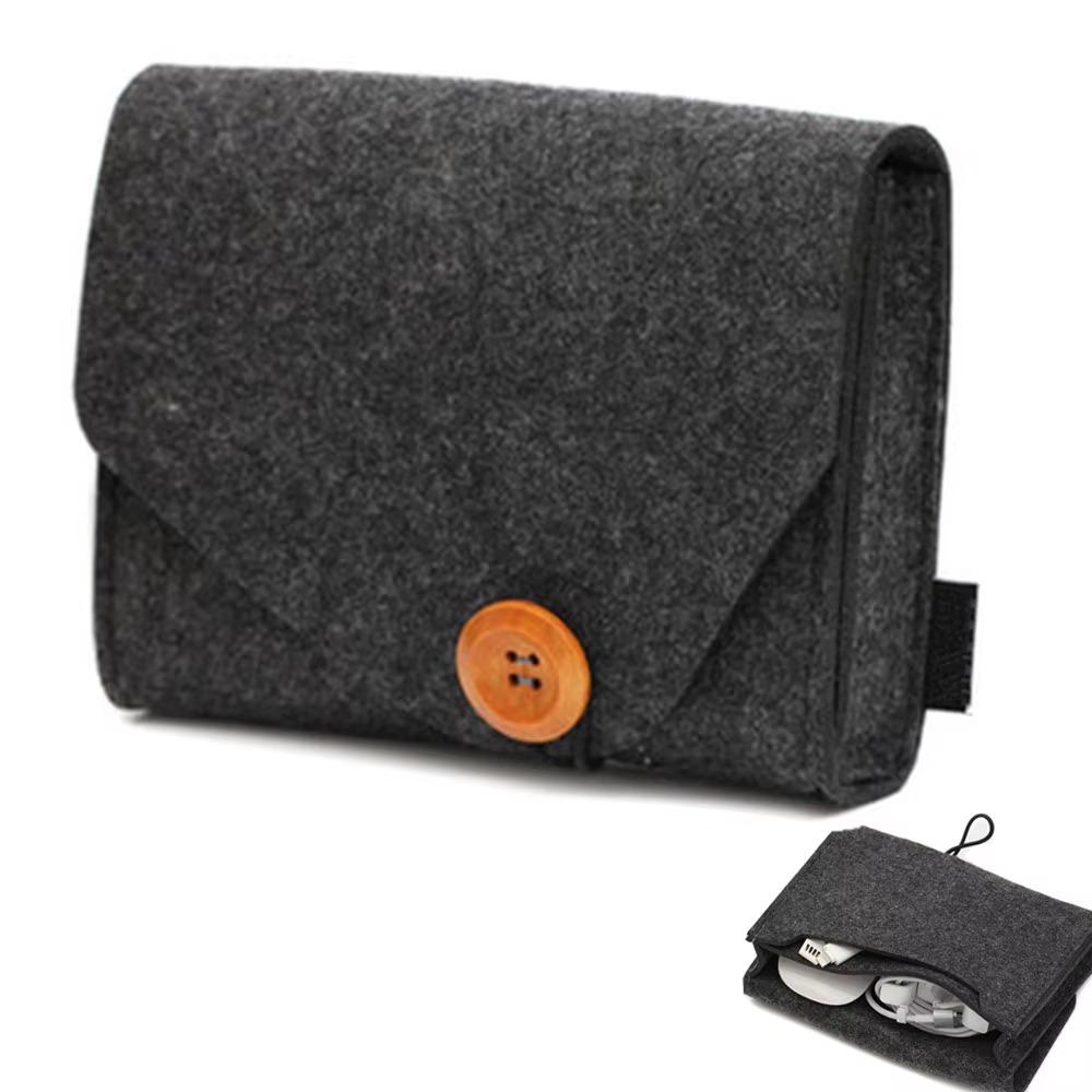 Durable Portable Data Cable Storage Box Felt Multifunctional Storage Bag Small Double Mezzanine Organizer Box Outdoor Travel