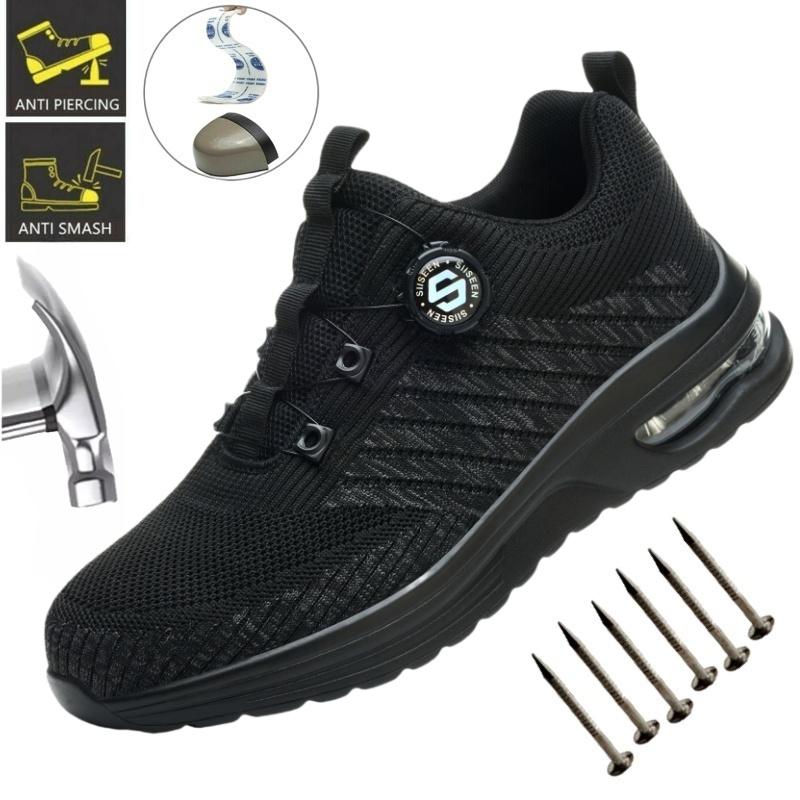 Rotary Buckle Work Boots Safety Steel Toe Men Breathable Safety Shoes Brand Indestructible Shoes Puncture-Proof Work Sneakers