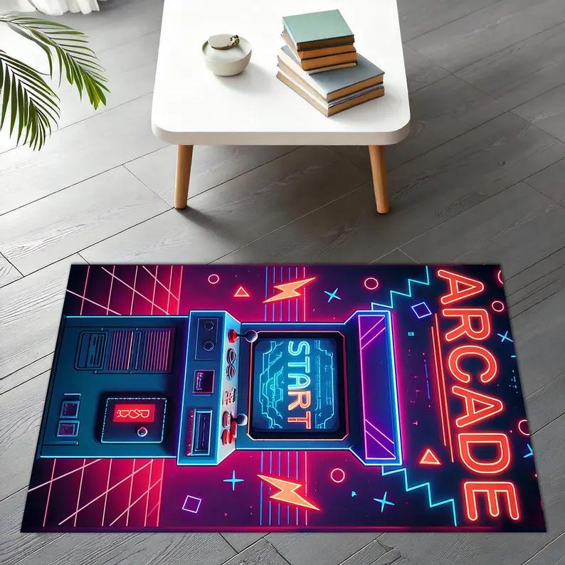 Arcade Machine Gamer Rug Retro Gaming Floor Mat Video Game Room Carpet Pixel Art Rug Gaming Setup Decor Neon Arcade Runner 40X60cm
