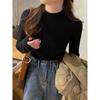 Temperament semi-turtleneck fishbone line design bottoming shirt women's spring slim-fitting simple long-sleeved inner collar top