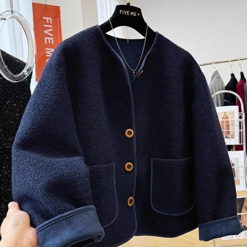 Coats for Women Winter Thickened Shearling Crew Neck Cropped Jacket Loose Casual Coat Top