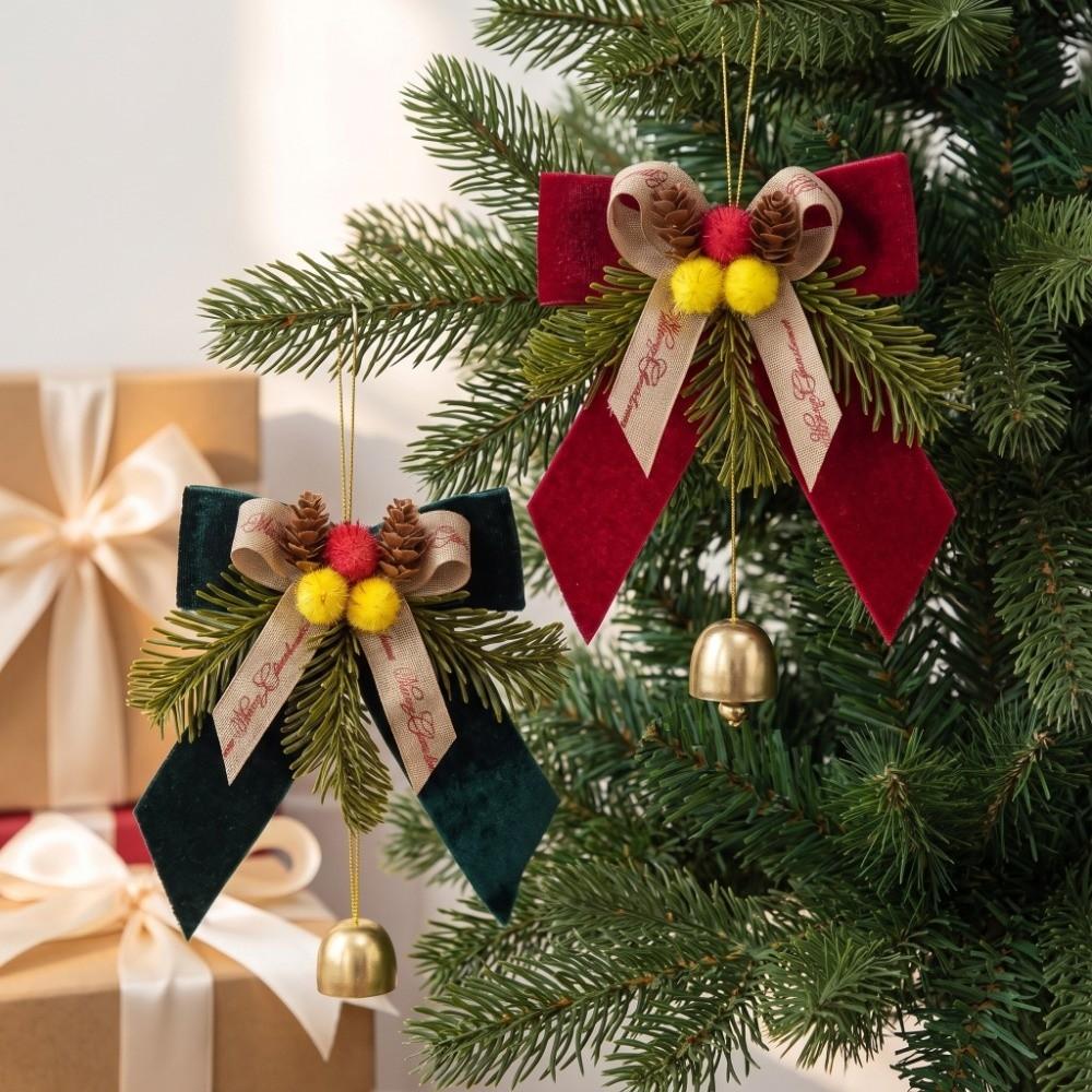PVC Pine Needle Pinecone Christmas Tree Decor Bow with Bell Xmas Ornaments Christmas Tree