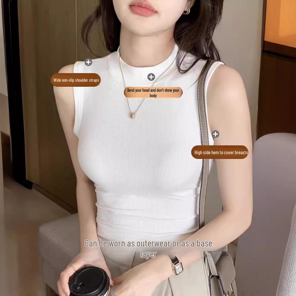 Women's Sleeveless Round Neck Threaded Vest with Side Breast Coverage