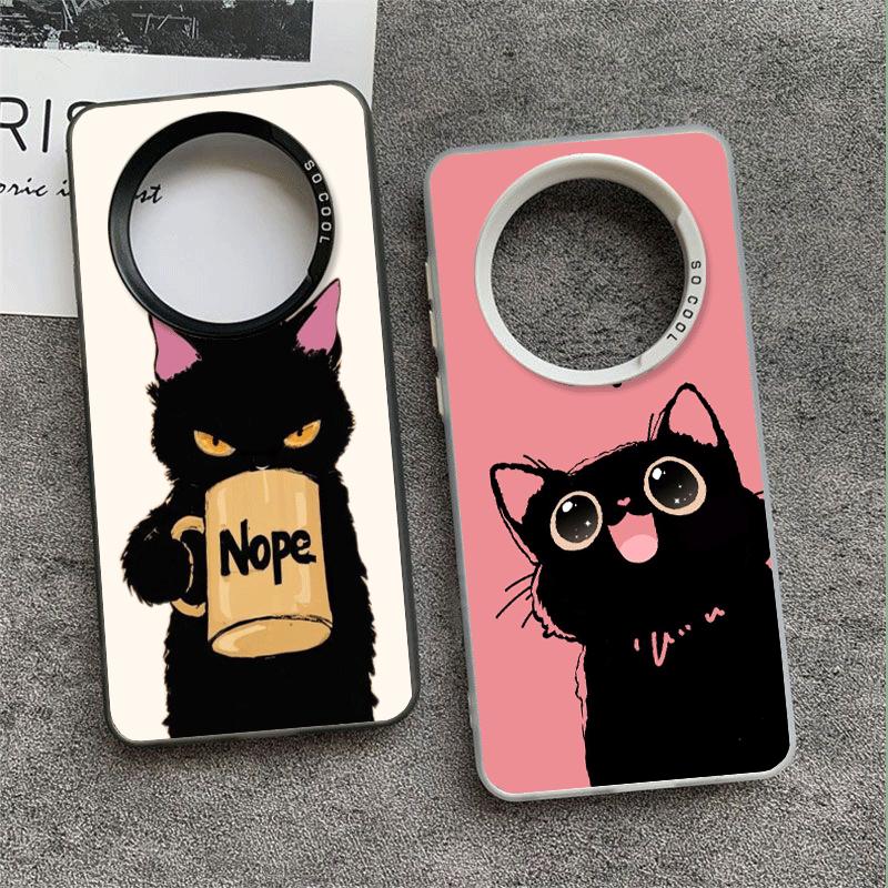 Schwarze Katze Cartoon Niedlich Weiche Handyhülle für Samsung Galaxy S24 S25 FE S26 Edge S23 Ultra S22 Plus S21 + Stoßfeste Hülle Rückseite Sie