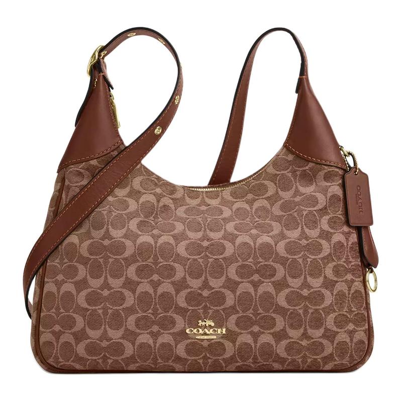

COACH crossbody bag Ella 36 classic old flower all over printed adjustable shoulder strap with zipper closure chenille velvet and smooth leather золотий