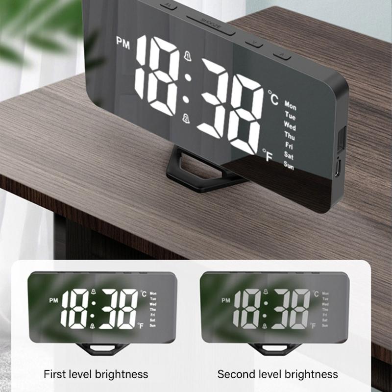 Modern Bedsides Digital Clock with LED Display, Date Temperature Function,USB Charging Port for Phone Easy to Read