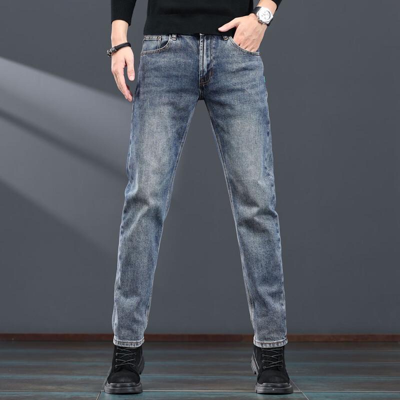 Jie Lei Nuo Herren Winter Straight-Leg Stretch Jeans