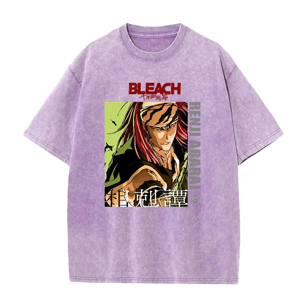 Heißer Anime BLEACH Abarai Renji Grafik T-Shirt Herren Gewaschene Baumwoll-T-Shirts Übergroßes Freizeit-Tee Harajuku Männlich Vintage T-Shirt