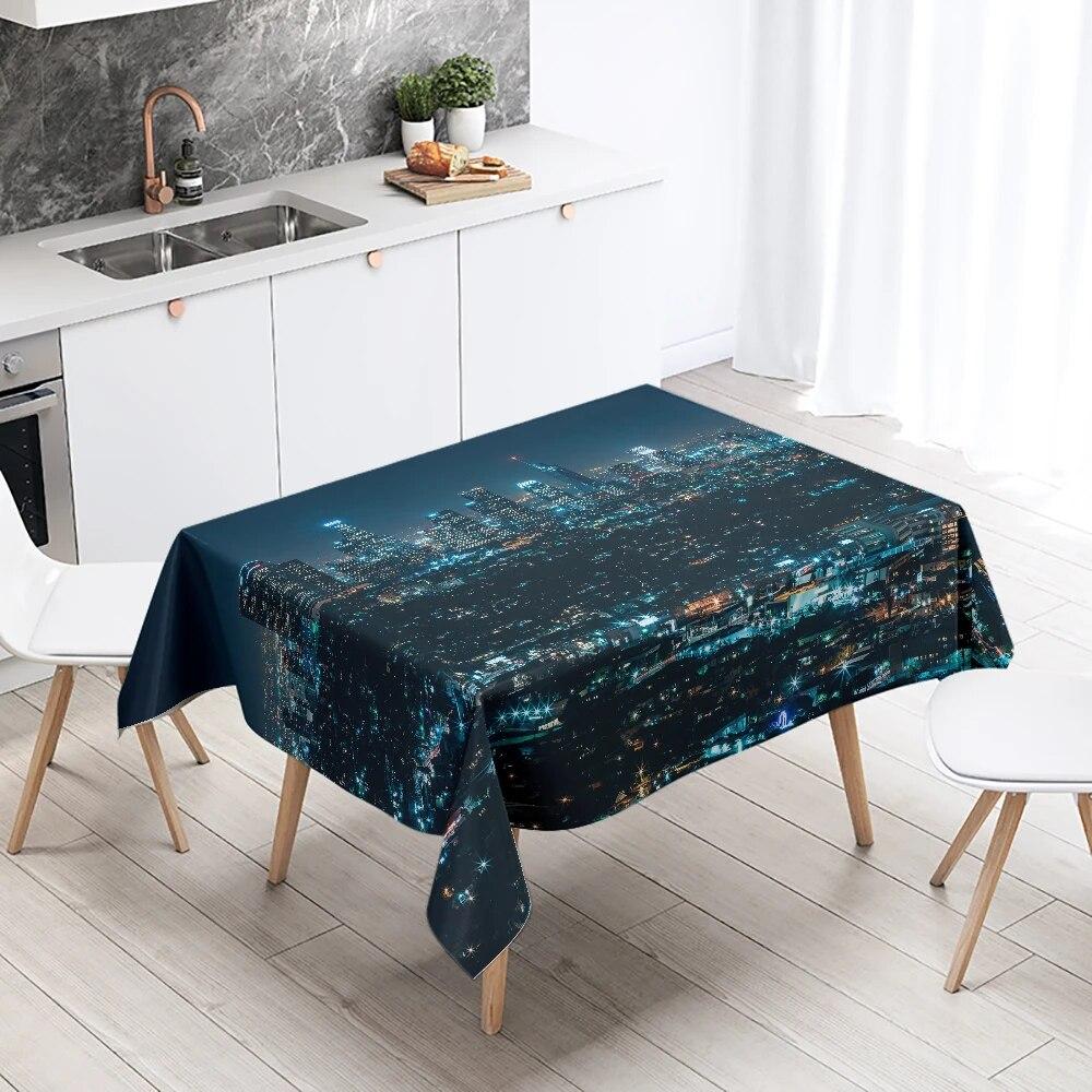 World Famous City Night Scene Tablecloth Wedding Party Restaurant Table Decoration Waterproof Kitchen New Home