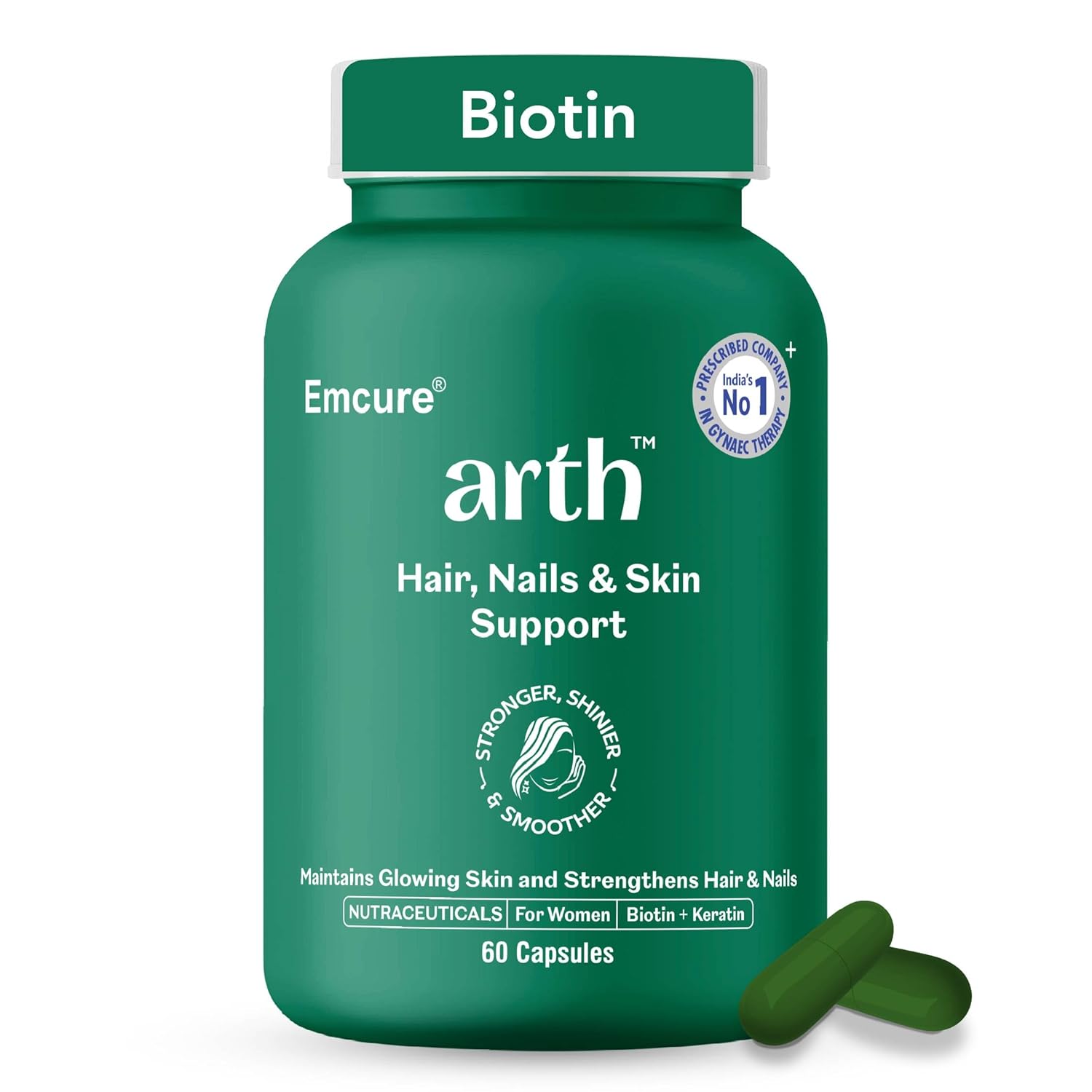 

Arth Biotin Capsules for Hair Growth with Keratin & Hyaluronic Acid | Strengthens Hair Skin Nails | 60 Veg Capsules Daily Care