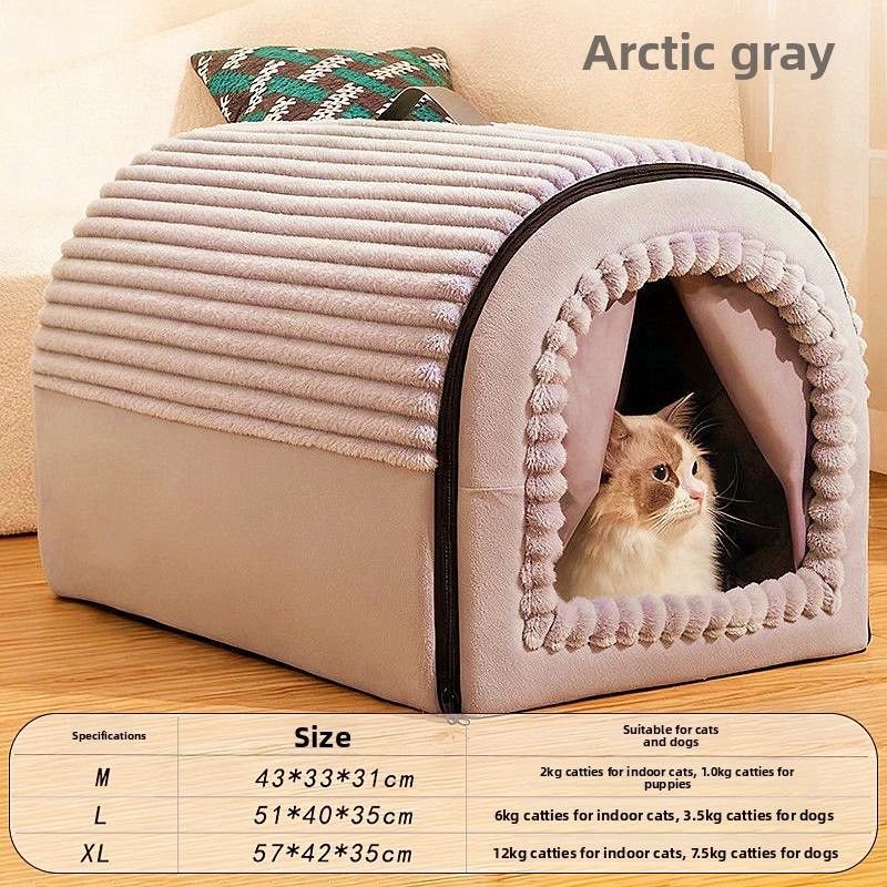 Soft Pet Cabin With Door Flap For Dogs And Winter Warmth Protection