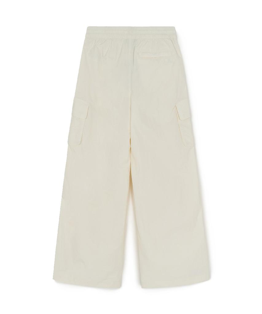 Emelbi Women'S Gorpcore Glossy High-Waisted Cargo Wide Flare Pants Bos (Cream)