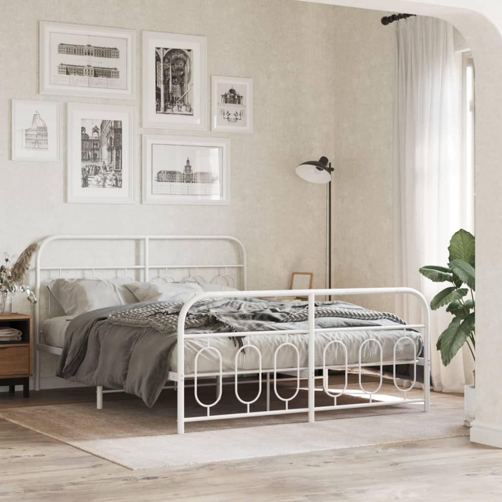 Metal Bed Frame with Headboard and Footboard White 140 x 190 cm