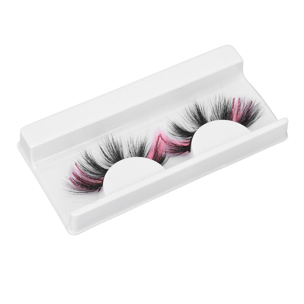 1 Pair 18mm Colored False Eyelashes Cosplay Costume Party Long Curly Pink Glitter Fake Eyelashes for Women G5X01‑2