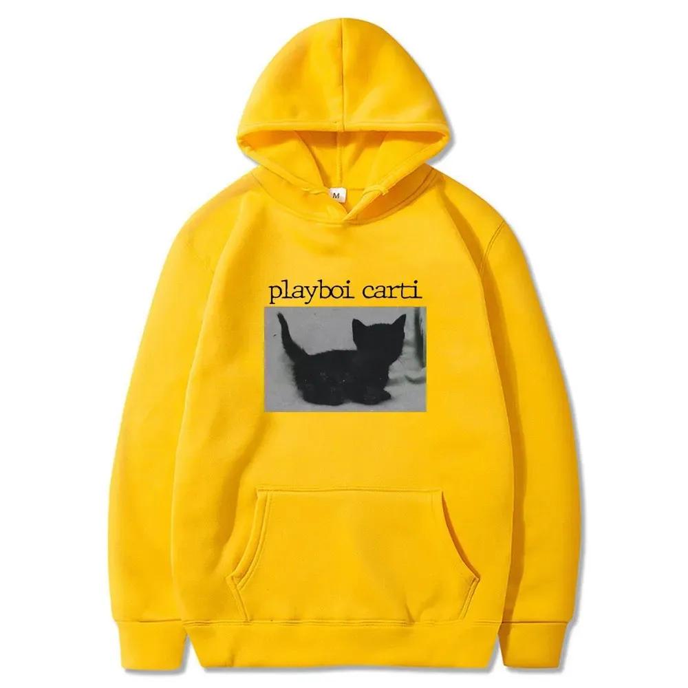 Playboi Carti Oversize Hip Hop Hoodie Cute Cat Print Hoodies Cotton Sweatshirt Fashion Mens Tops Women Winter Streetwear Clothes