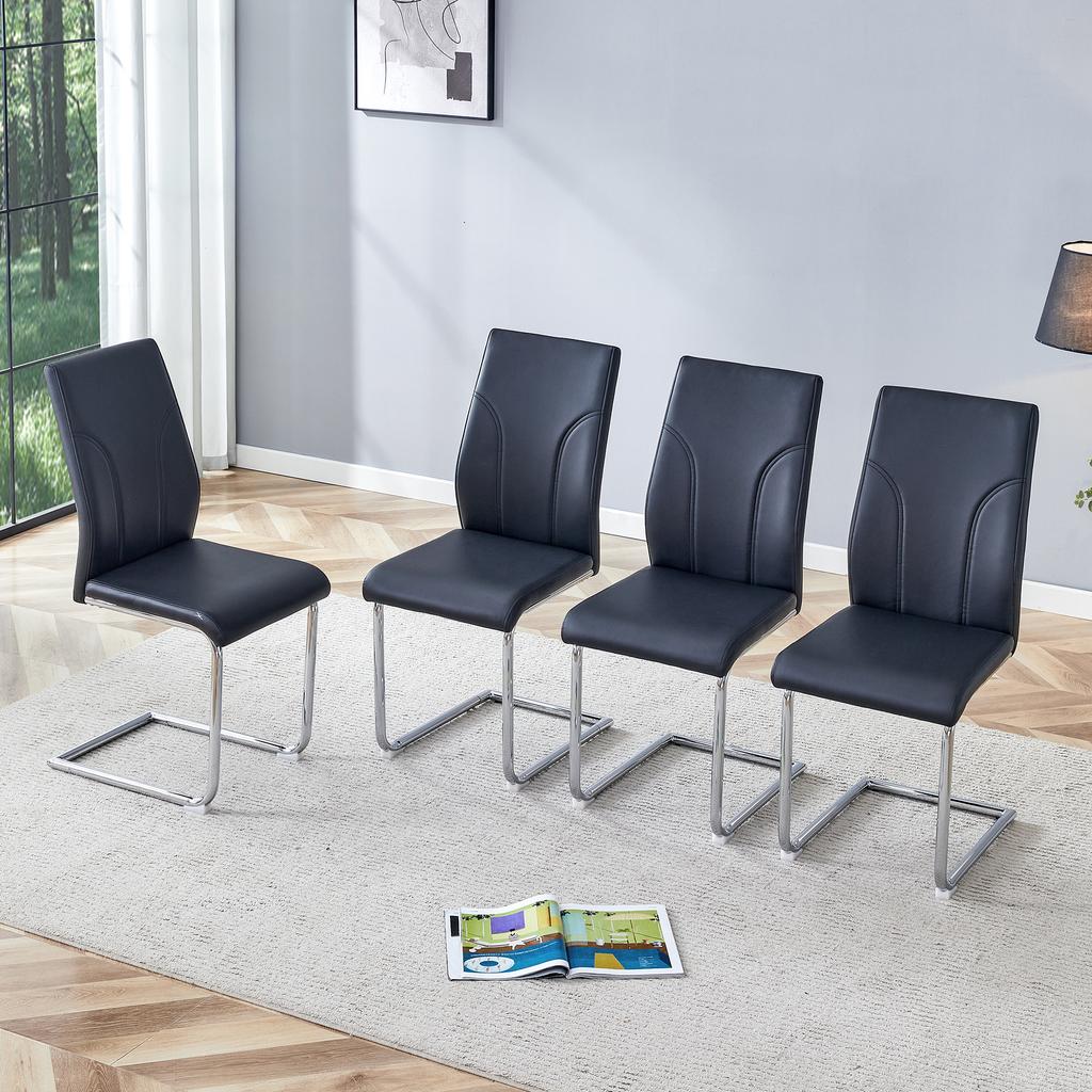 Dining Chairs, Black PU Material, Set of 2. Chair Legs, Silver Metal. Offices, Restaurants, Kitchens, Conference Rooms and Other Environments.