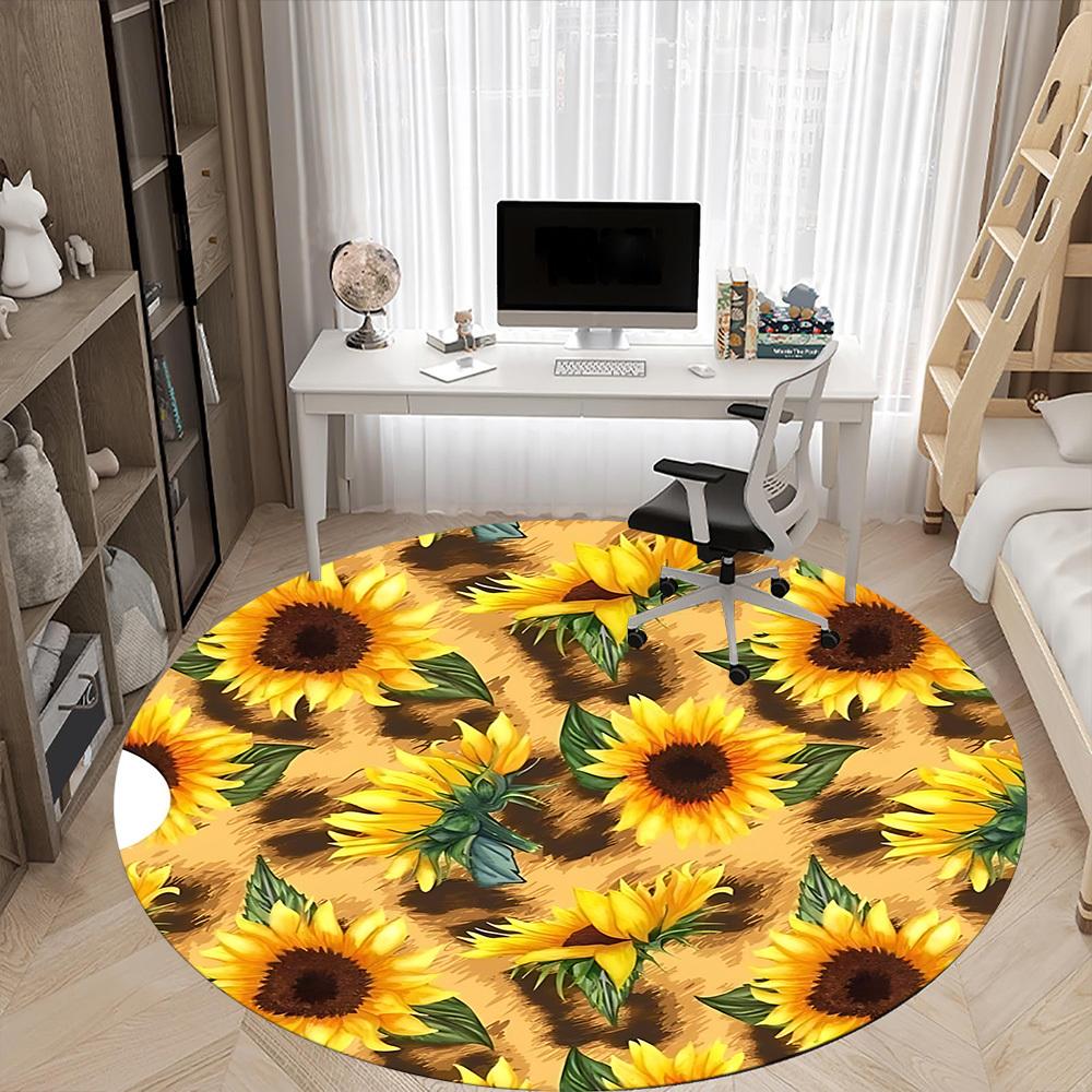 1pc Sunflower Pattern Chair Carpet for Office, Non slip, Soft and Durable Office Rug