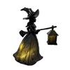 Resin Halloween Witch With Broom And Lantern Light, Desktop Glowing Decor For Indoor Party, Spooky Home Festival Accent