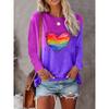 T-shirt da donna con stampa a cuore color arcobaleno, grafiche, camicette a maniche lunghe, top corto, taglie forti, abbigliamento da donna
