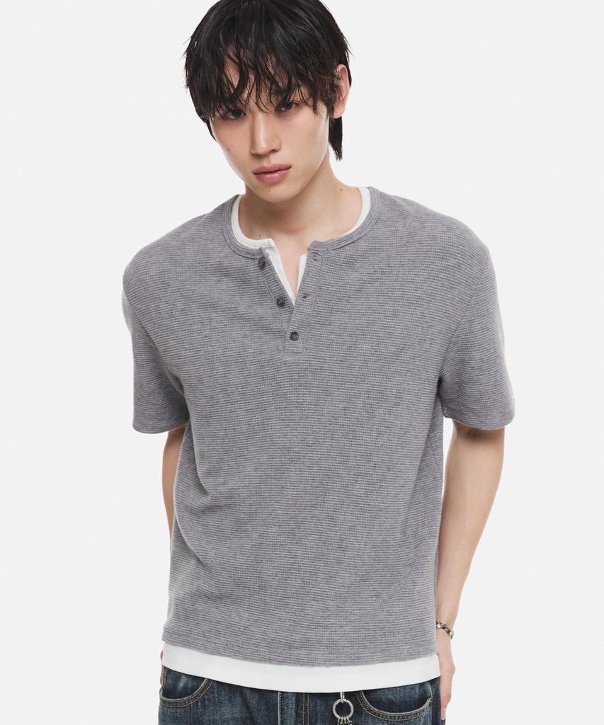 DNSR Layered Henley Neck Waffle T-Shirt Gray/White