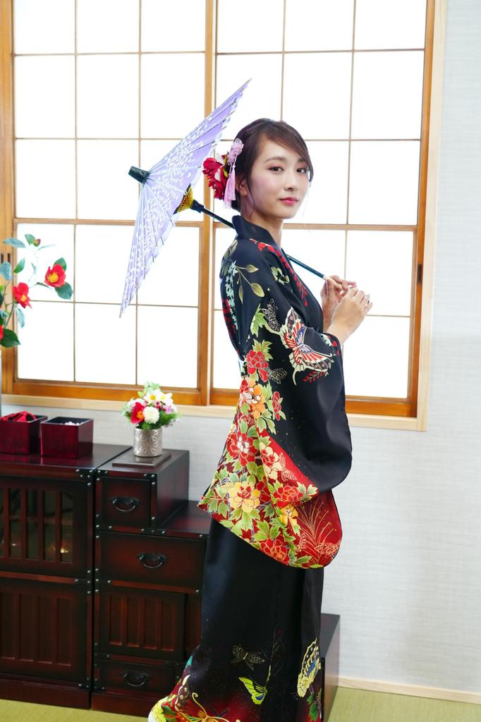 Cosplay Halloween Kimono Set Black Peony Black [Clear Stone] Women's Women's